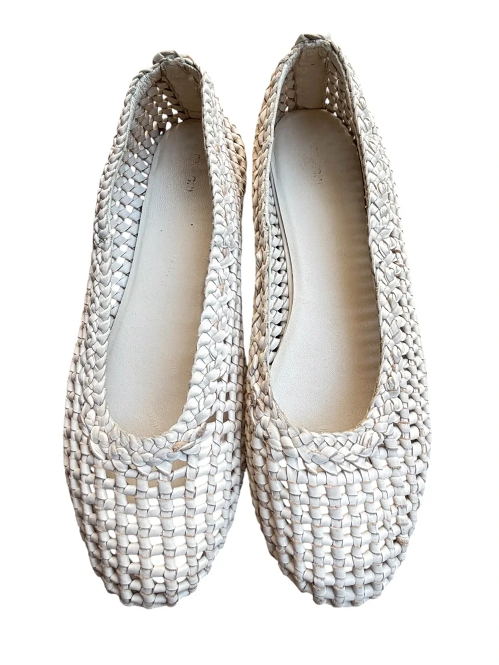 St. Agni Tofu White Leather Woven Basket Macrame Ballet Flats Shoes 39 (US 8)